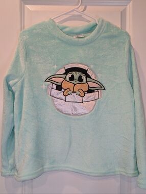 Disney Star Wars Grogu Baby Yoda Plush Fleece Sweatshirt Pajama Top M Mint Green